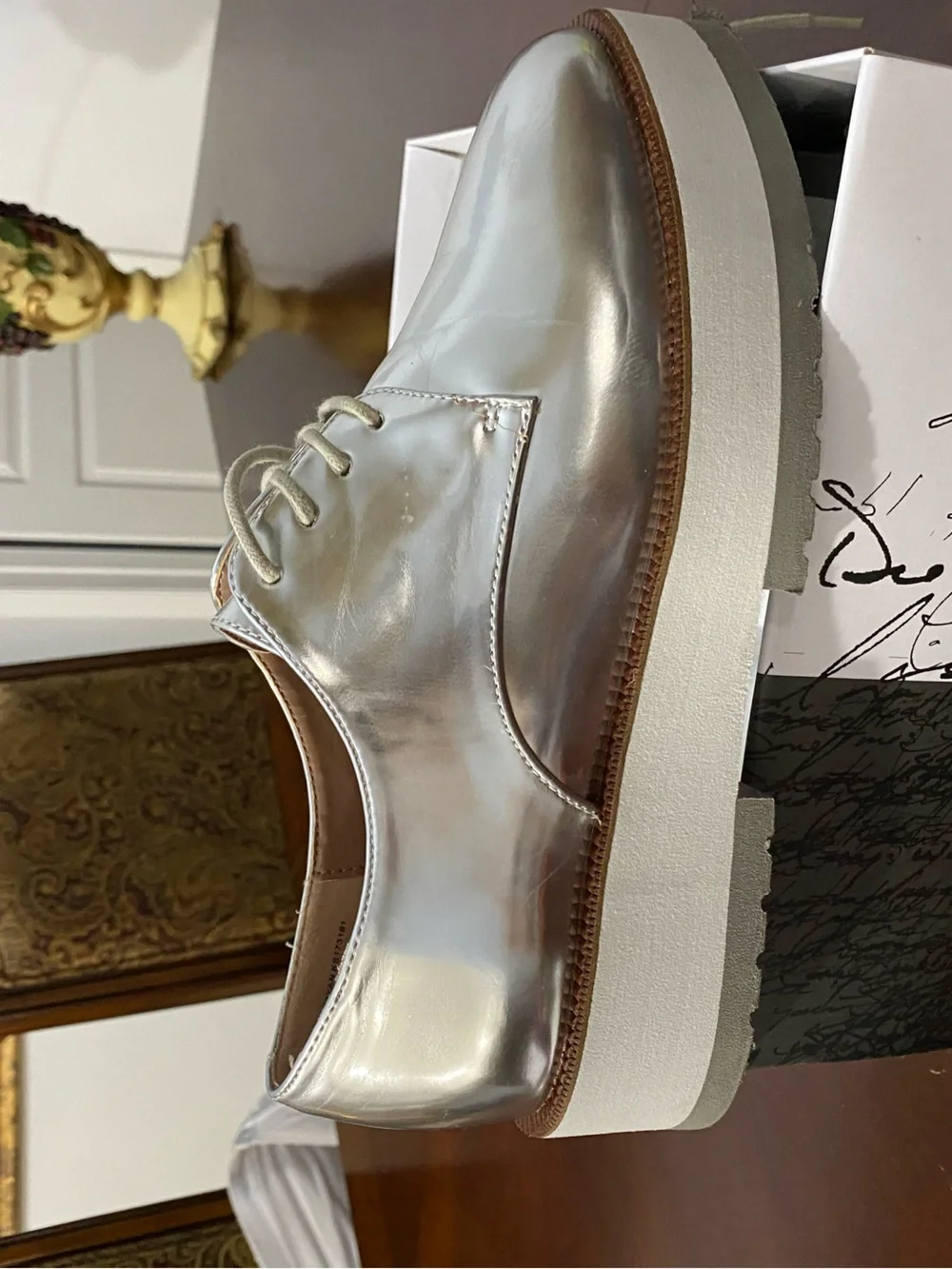 Kensie Silver Metallic Platform Oxford Shoes